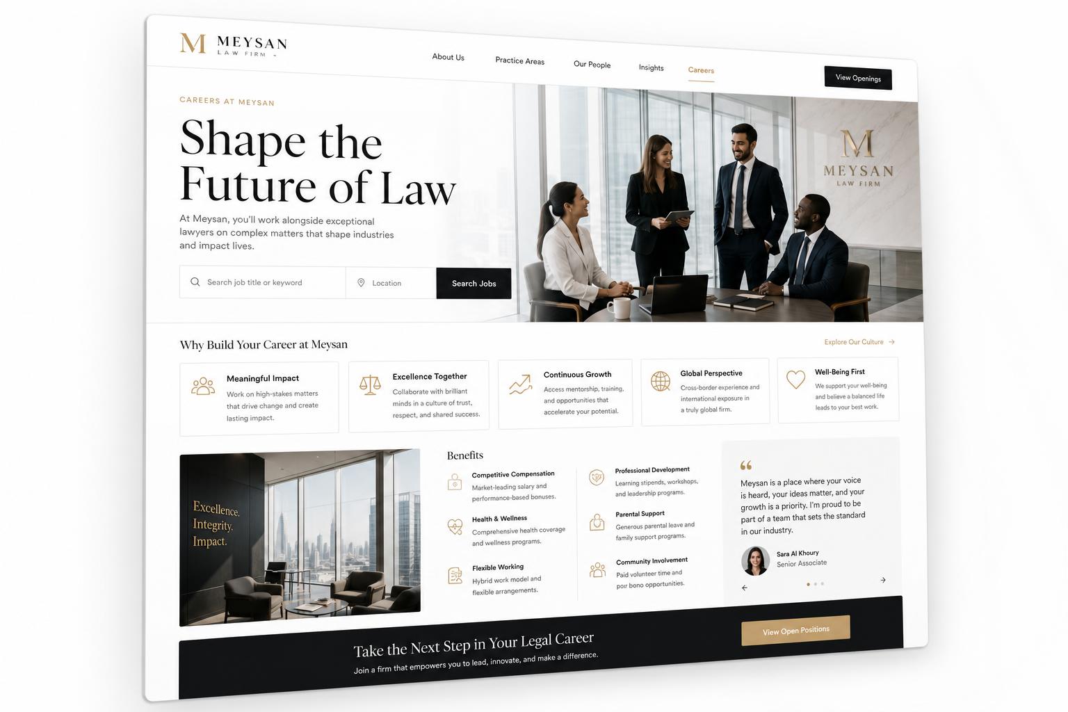 Meysan Law Firm branded career page mockup